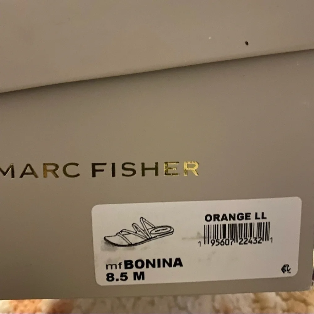 Marc Fisher Bonina Orange Croc Embossed Sandal, New in Box